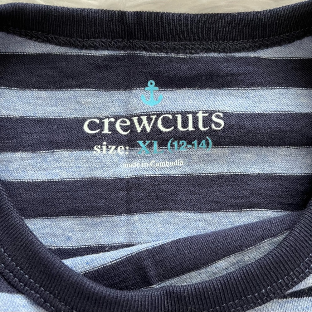 J. Crew | Crewcuts Navy Blue & Light Blue Striped Elbow Patch Long Sleeve Tee - Picture 3 of 5
